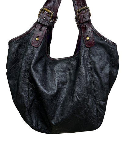 Vintage Genuine Leather Hobo Shoulder Bag with Burgundy Straps