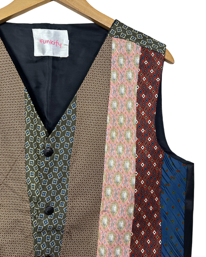 Retied Unisex Upcycled Neckties Vest XL