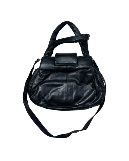 Vintage Black Genuine Leather Handbag with Croc Panels & Gold Lock