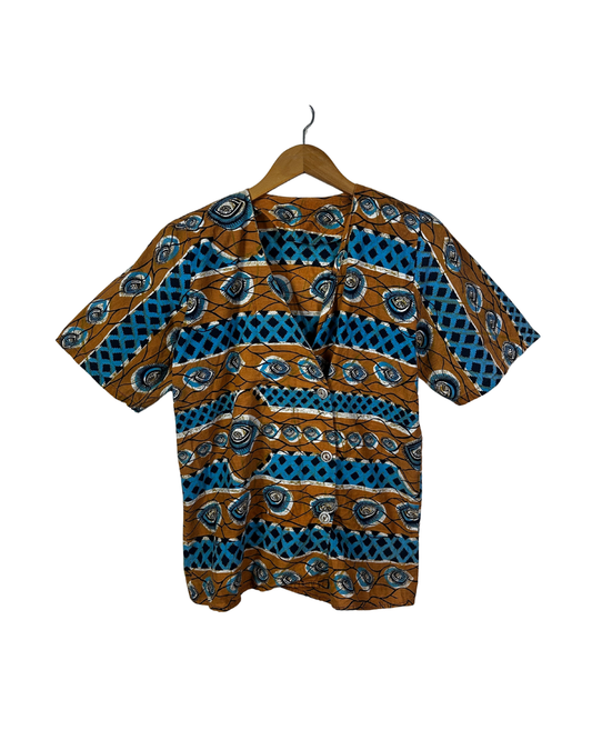 Vintage African Wax Print Blouse  w/ Shoulder Pads