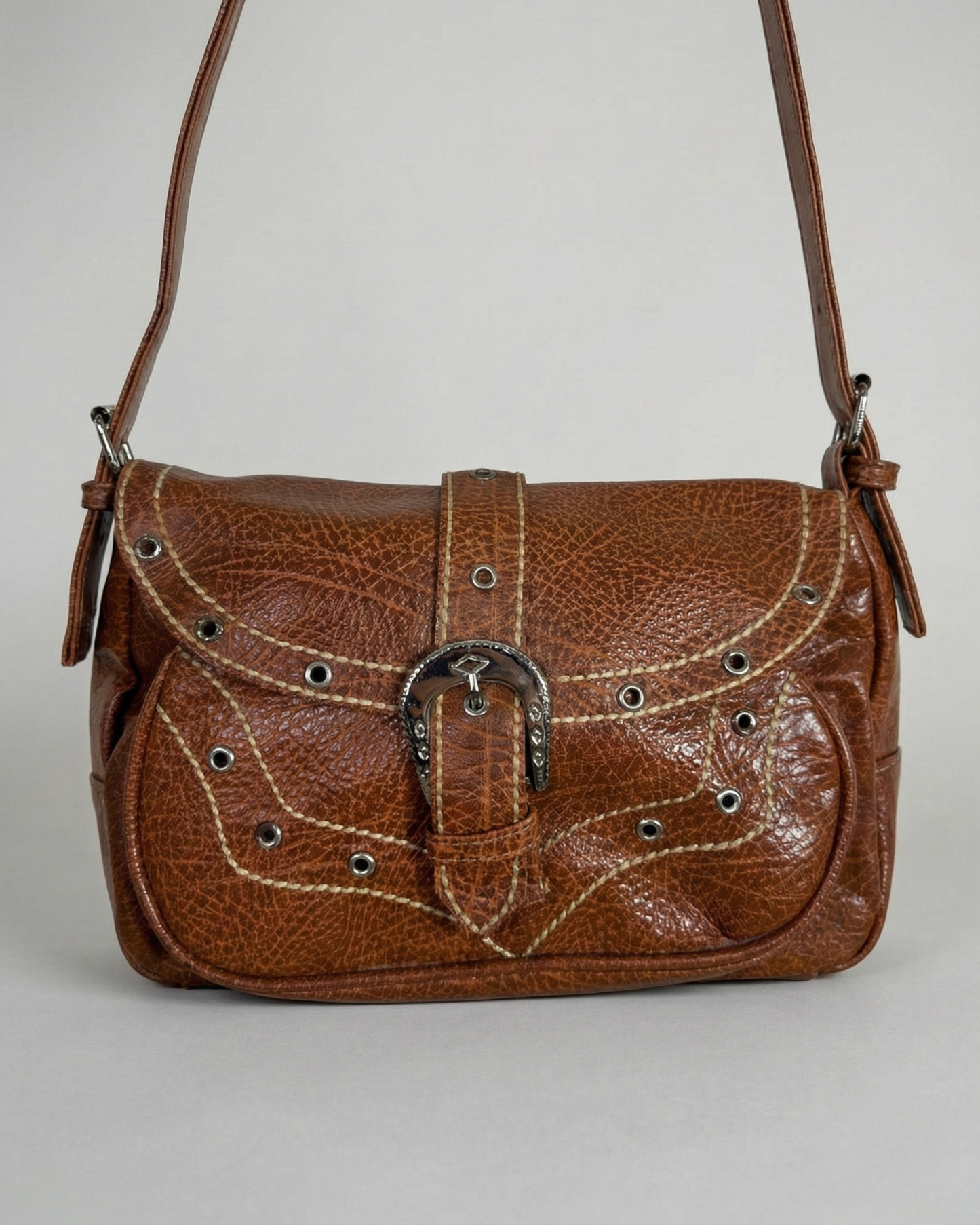 Y2K Western Grommet Buckle Leather Crossbody Bag