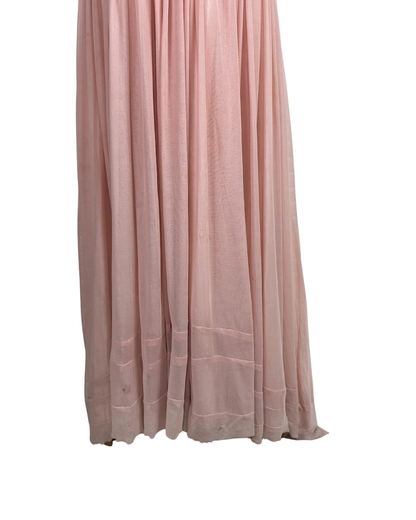 Pink Evening Gown with Sheer Beaded Bodice & Back