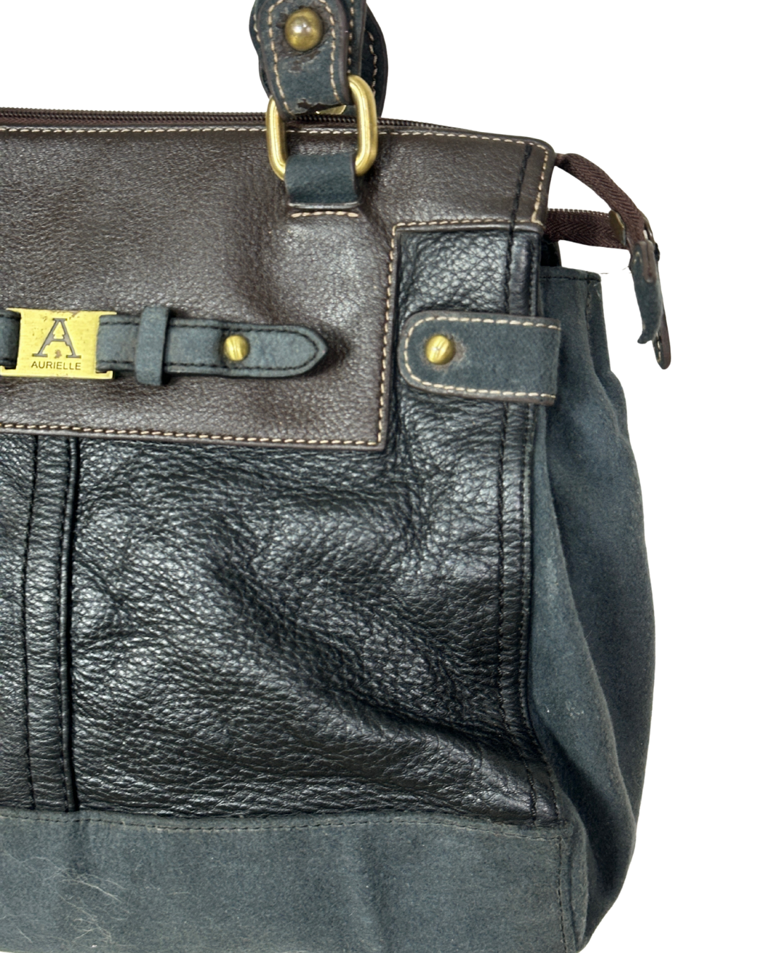 Vintage Y2K AURIELLE Brown & Black Genuine Leather Shoulder Tote