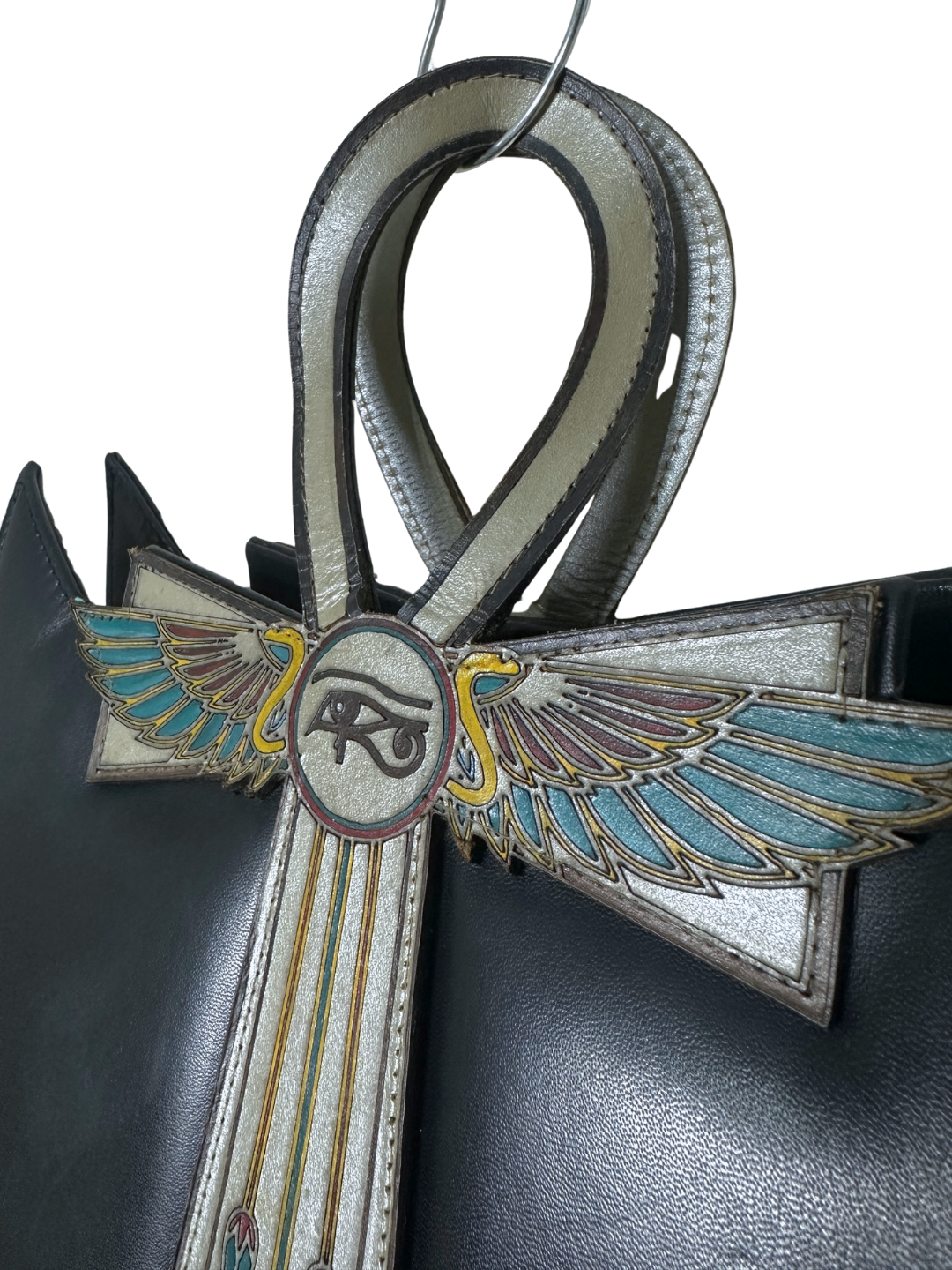 Egyptian Black Leather Ankh Statement Bag
