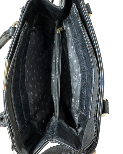 Vintage Genuine Leather Satchel with Short Handles & Long Strap