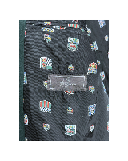 Vintage Dark Green Blazer with Crest Print Lining Large