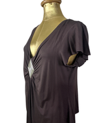 Y2K V-Neck Draped Top with Silver Rhinestone Embellishment