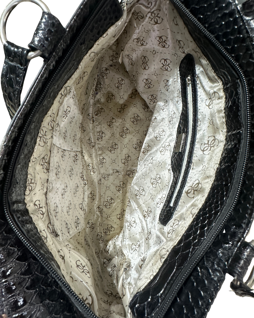 Vintage Guess Black Monogram & Snake Embossed Shoulder Bag