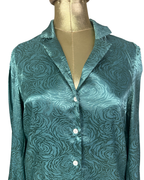 Teal Satin Rose Print Shirt - Large