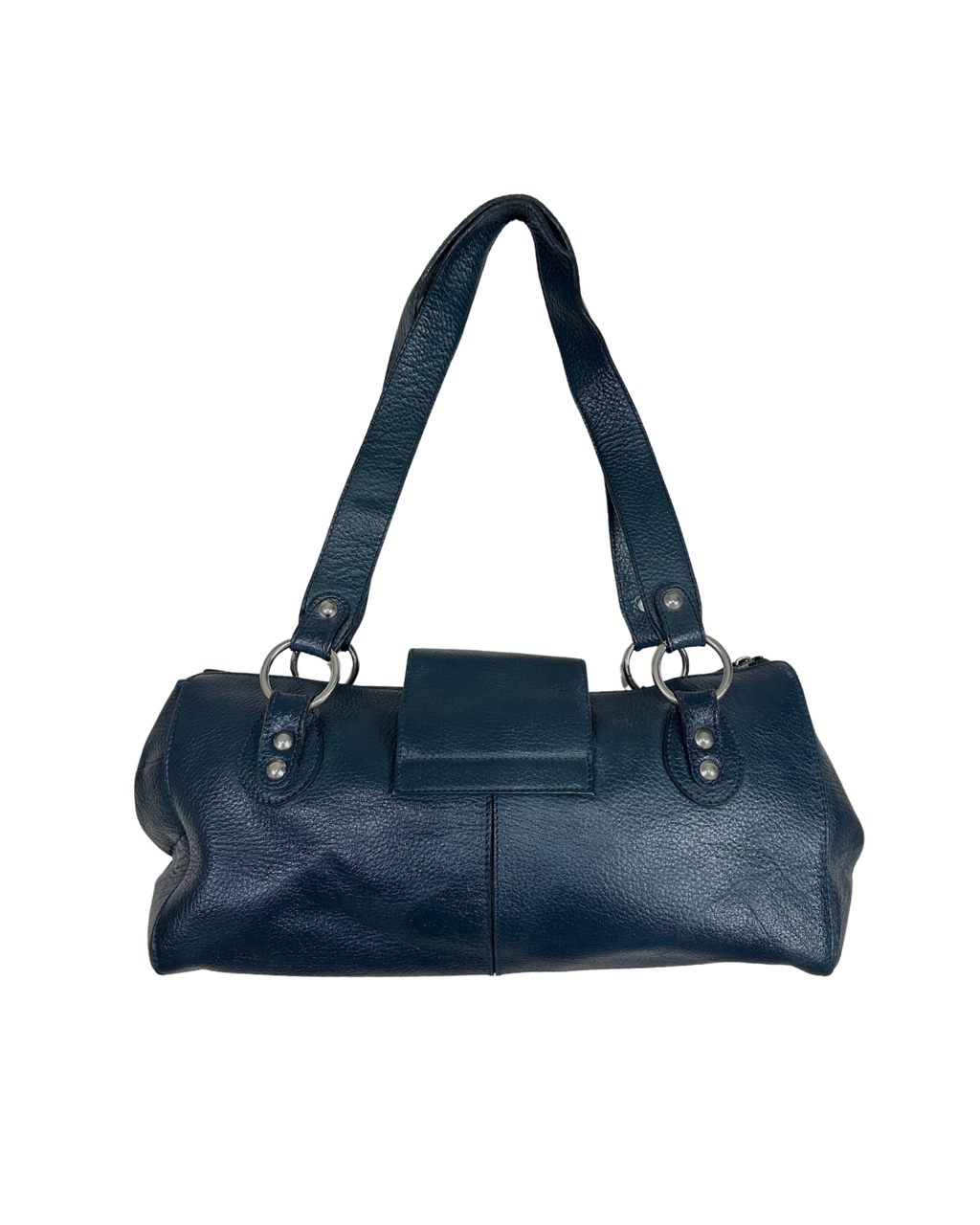 Vintage Y2K Navy Blue Pebbled Genuine Leather Shoulder Bag