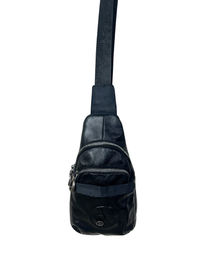 Unisex Armani Jeans Black Leather Crossbody Sling Bag