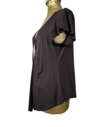 Y2K V-Neck Draped Top with Silver Rhinestone Embellishment