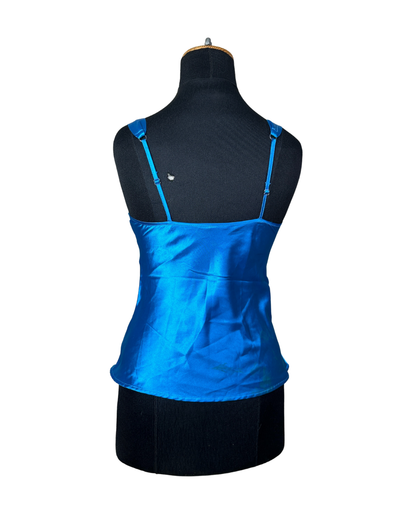 Satin Blue Lace Trim Cami Top Small