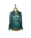 Teal Satin Rose Print Shirt - Large