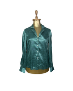 Teal Satin Rose Print Shirt - Large