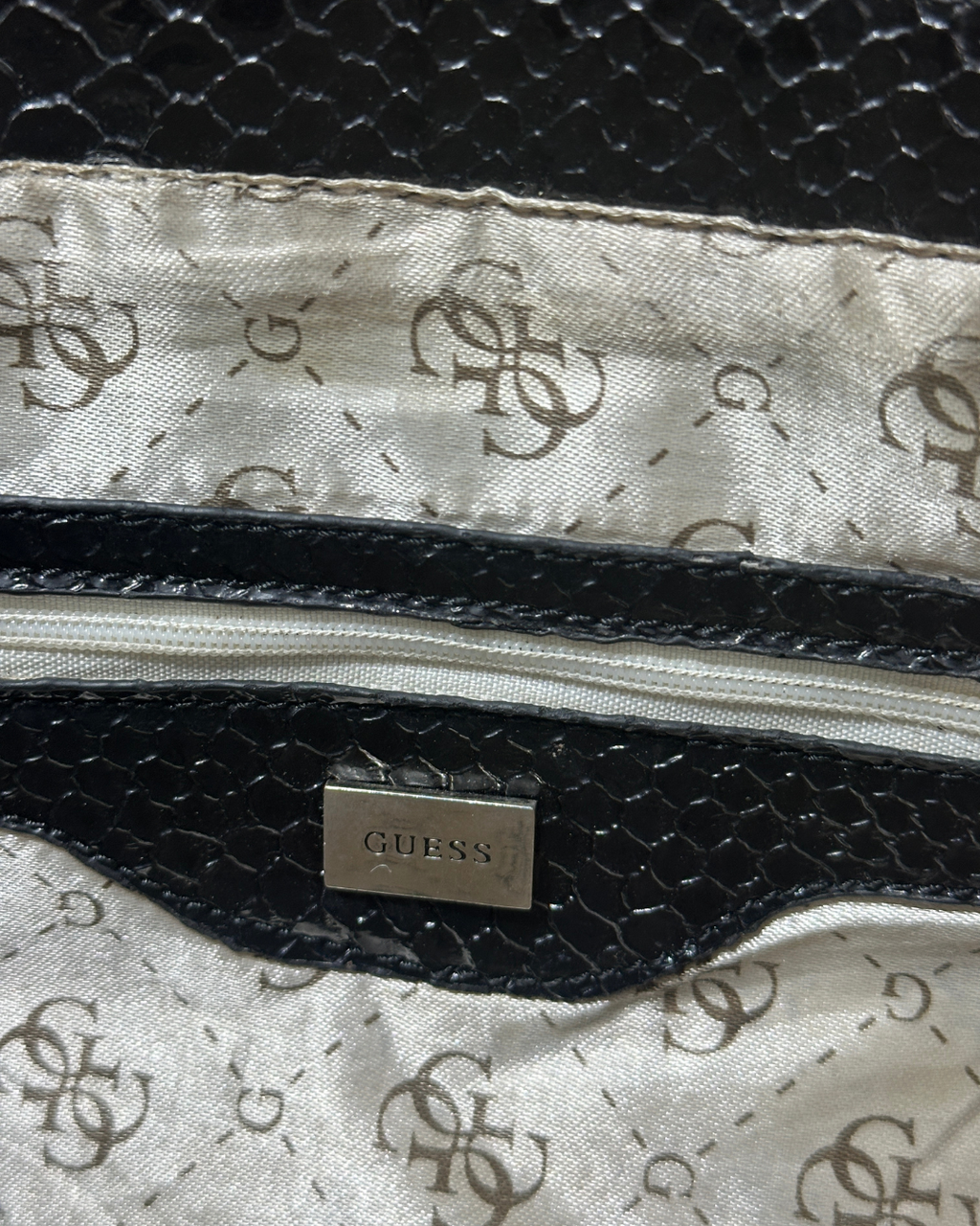 Vintage Guess Black Monogram & Snake Embossed Shoulder Bag