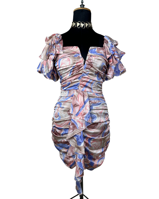 PLT Ruffle Sleeve Ruched Bodycon Dress