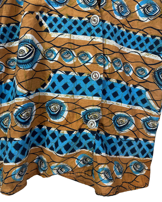Vintage African Wax Print Blouse  w/ Shoulder Pads
