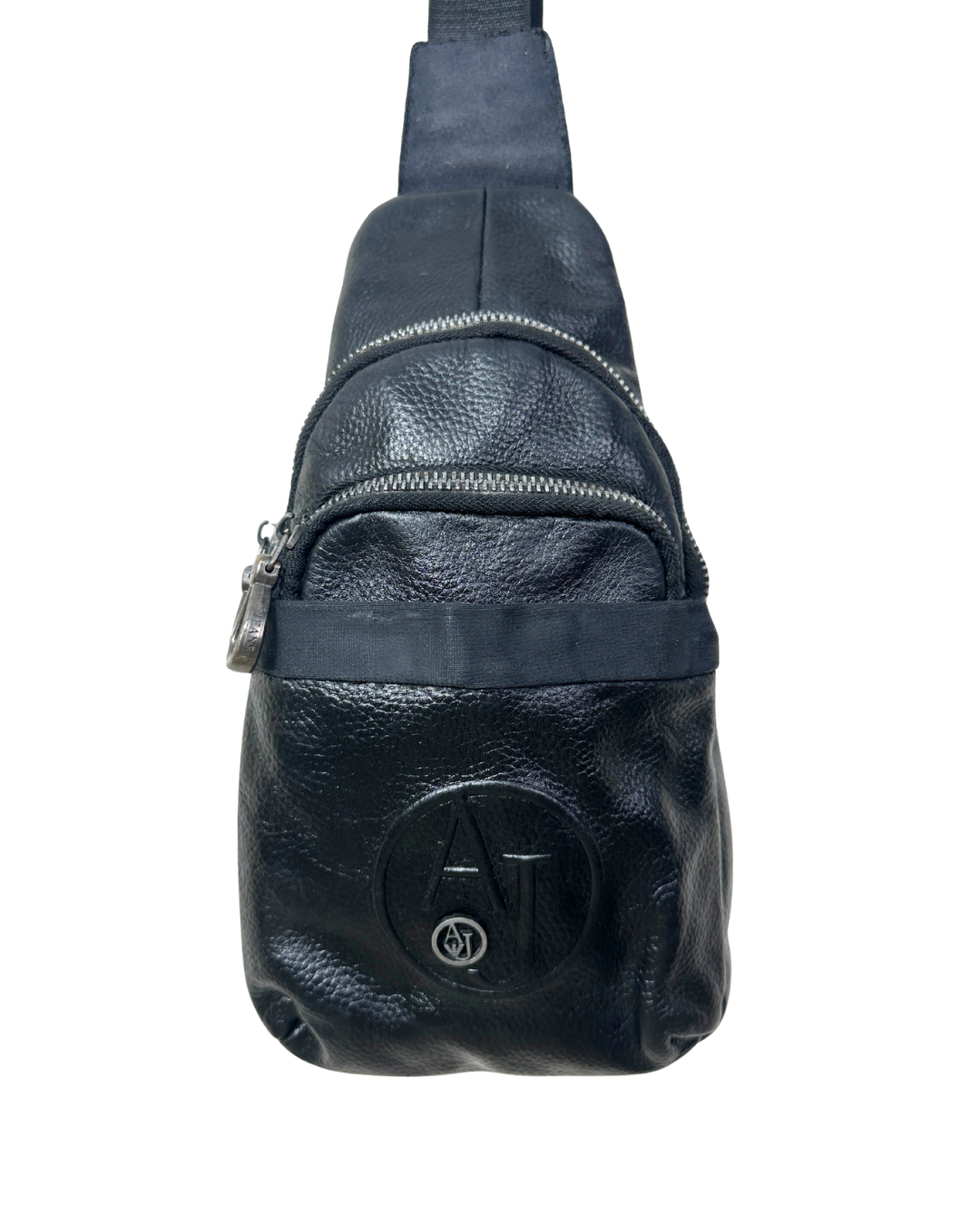 Unisex Armani Jeans Black Leather Crossbody Sling Bag