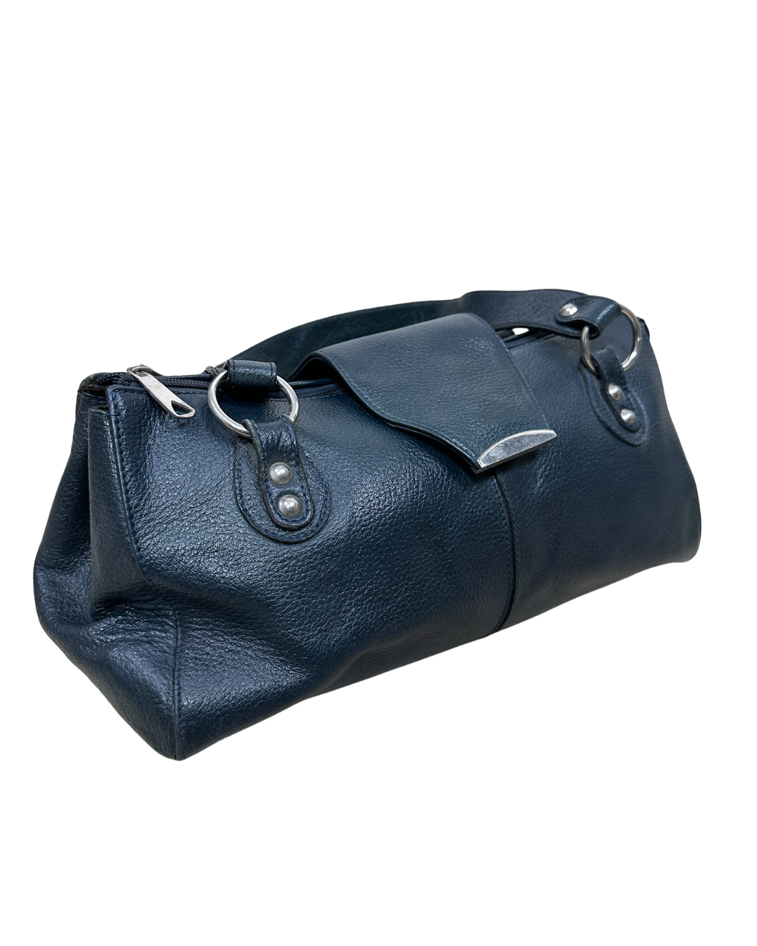 Vintage Y2K Navy Blue Pebbled Genuine Leather Shoulder Bag