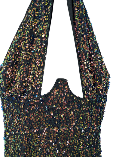 Multicolor Sequin Keyhole Front Halter Mini Dress - UK 12