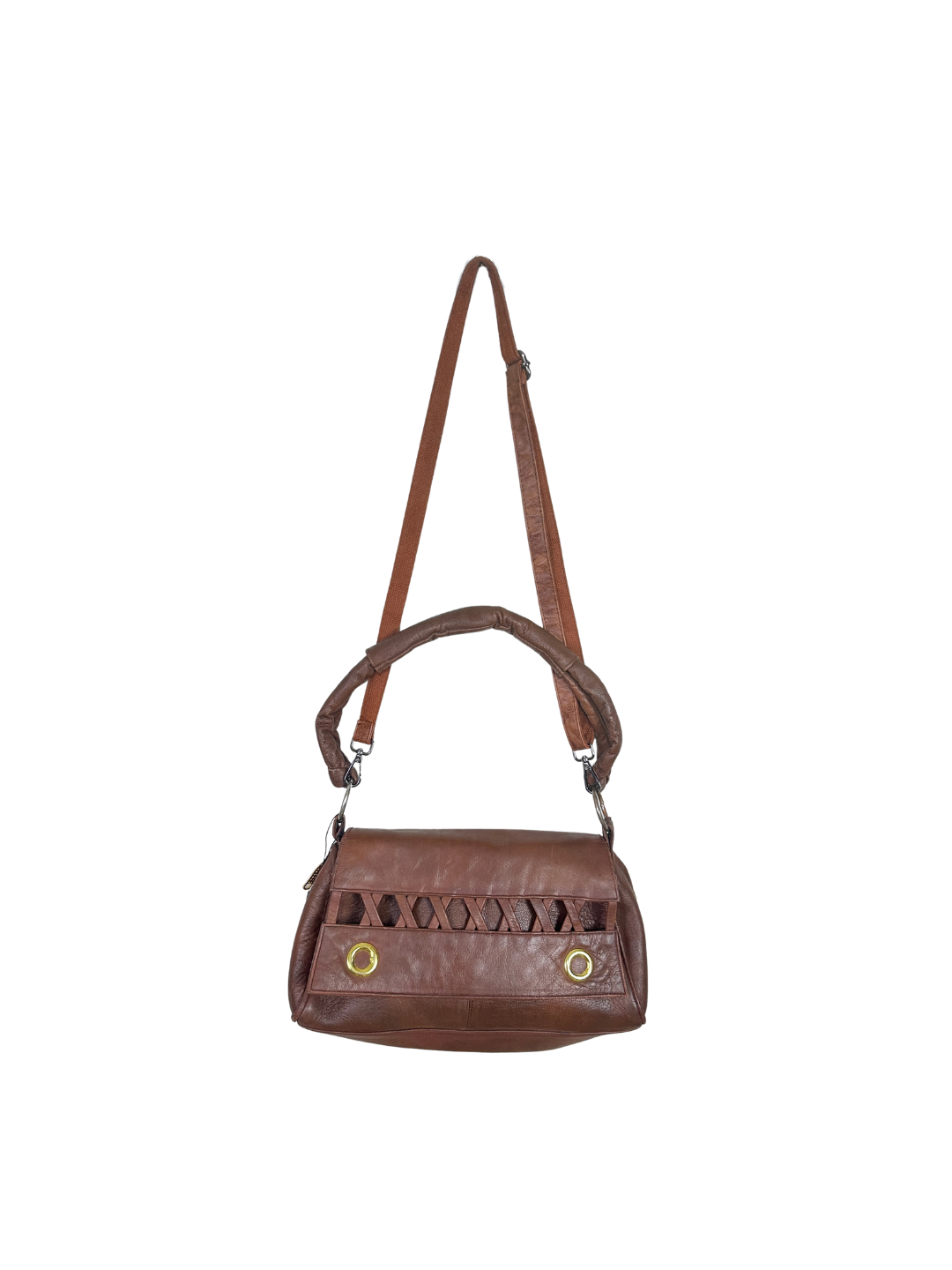 Vintage Brown Genuine Leather Handbag w/ Detachable Strap