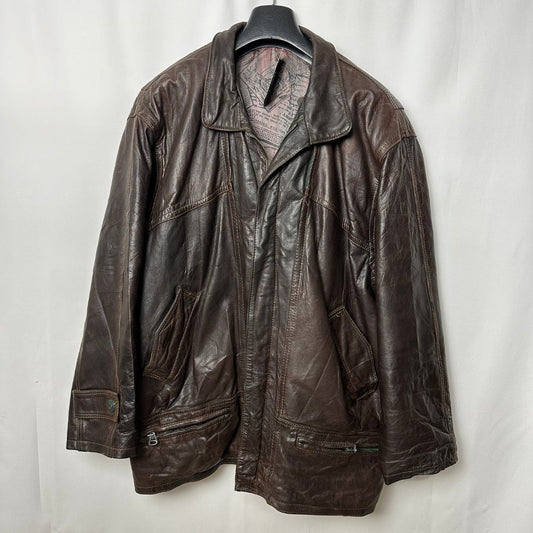 Vintage Genuine Leather Brown Jacket 2XL