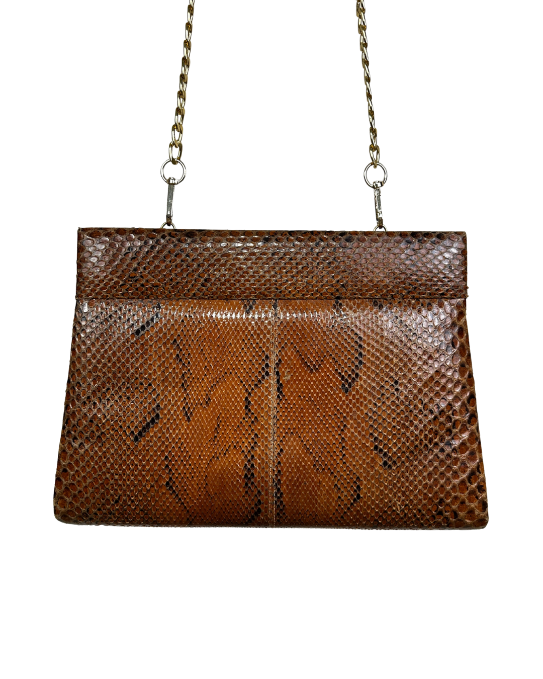 Vintage Genuine Brown Snakeskin Crossbody Bag with Golden Chain Strap