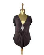 Y2K V-Neck Draped Top with Silver Rhinestone Embellishment