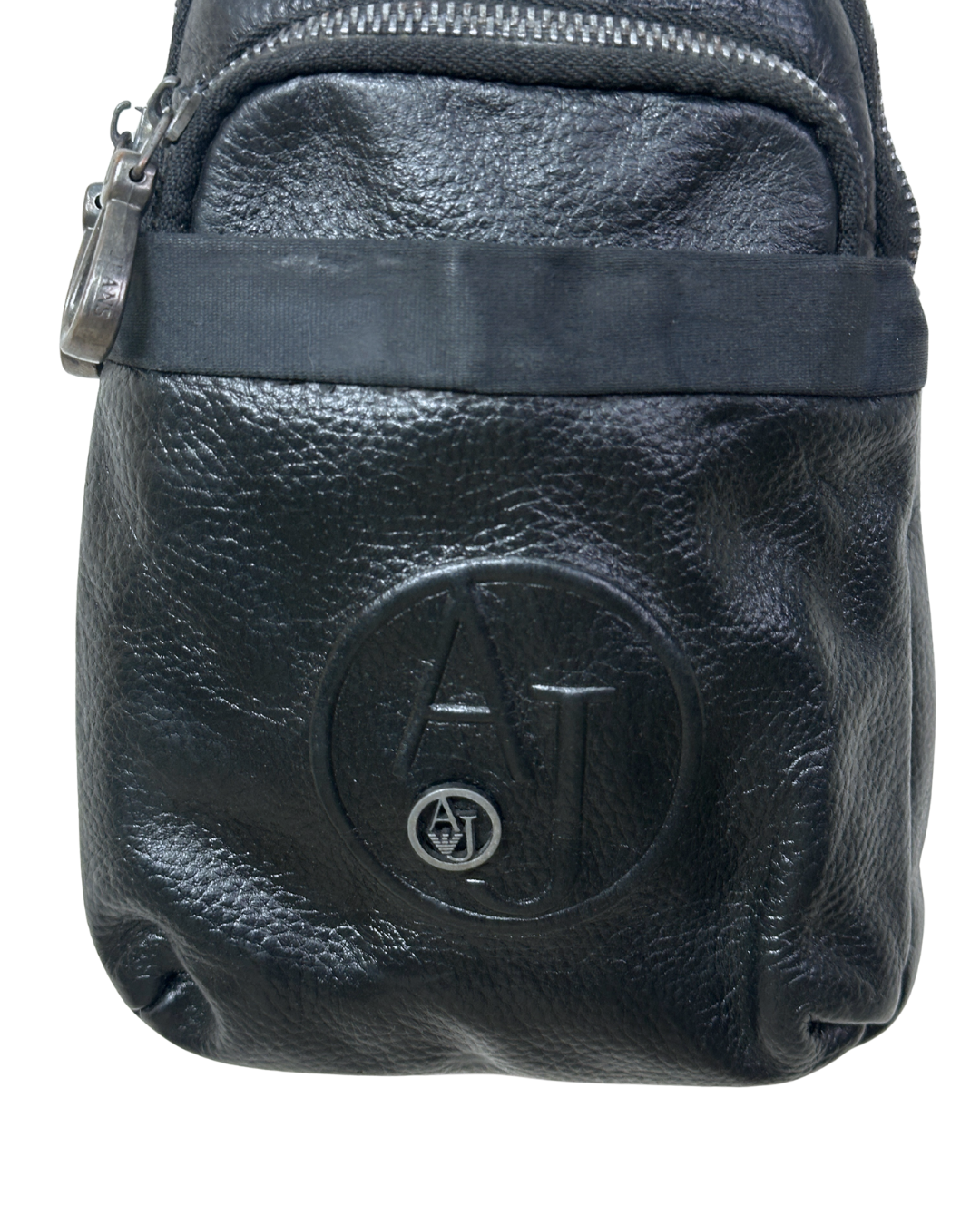 Unisex Armani Jeans Black Leather Crossbody Sling Bag