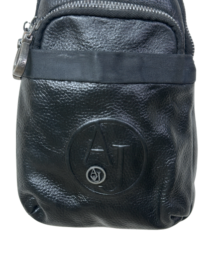 Unisex Armani Jeans Black Leather Crossbody Sling Bag