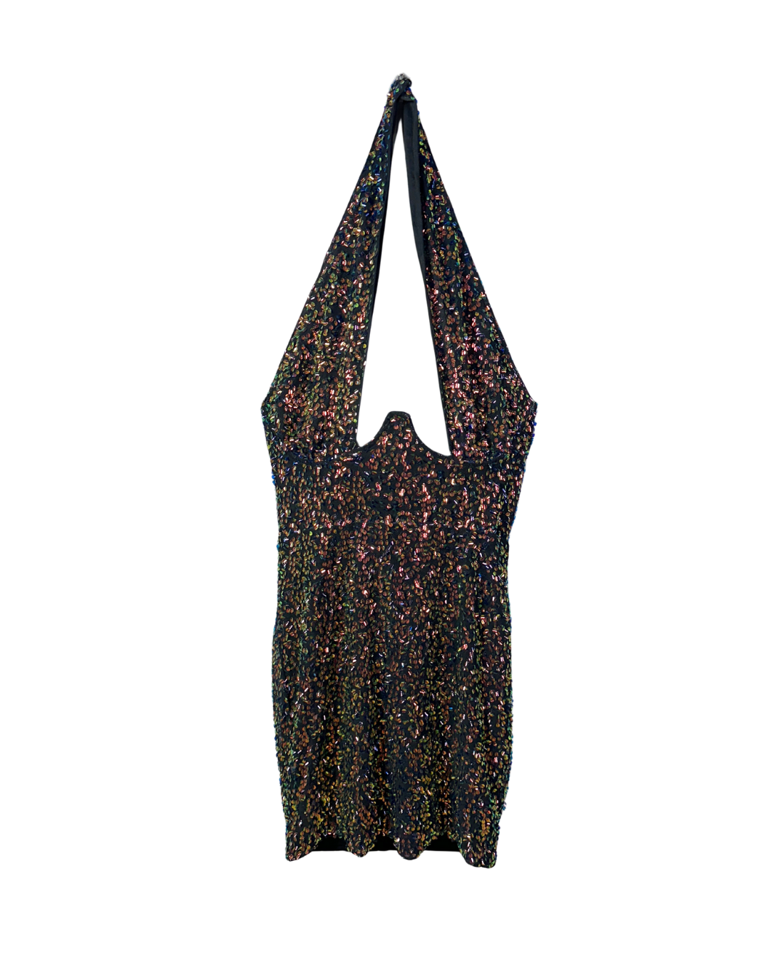 Multicolor Sequin Keyhole Front Halter Mini Dress - UK 12