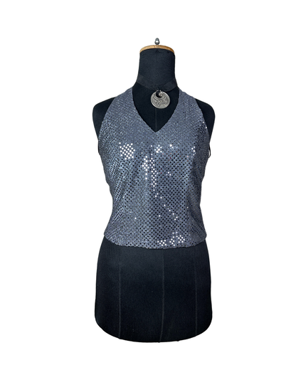 Montego Silver Sequin Halter Top – XS/S
