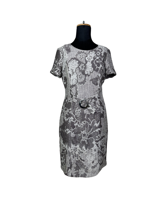 Caroline Biss Floral Brocade Midi Dress with Waist Detail