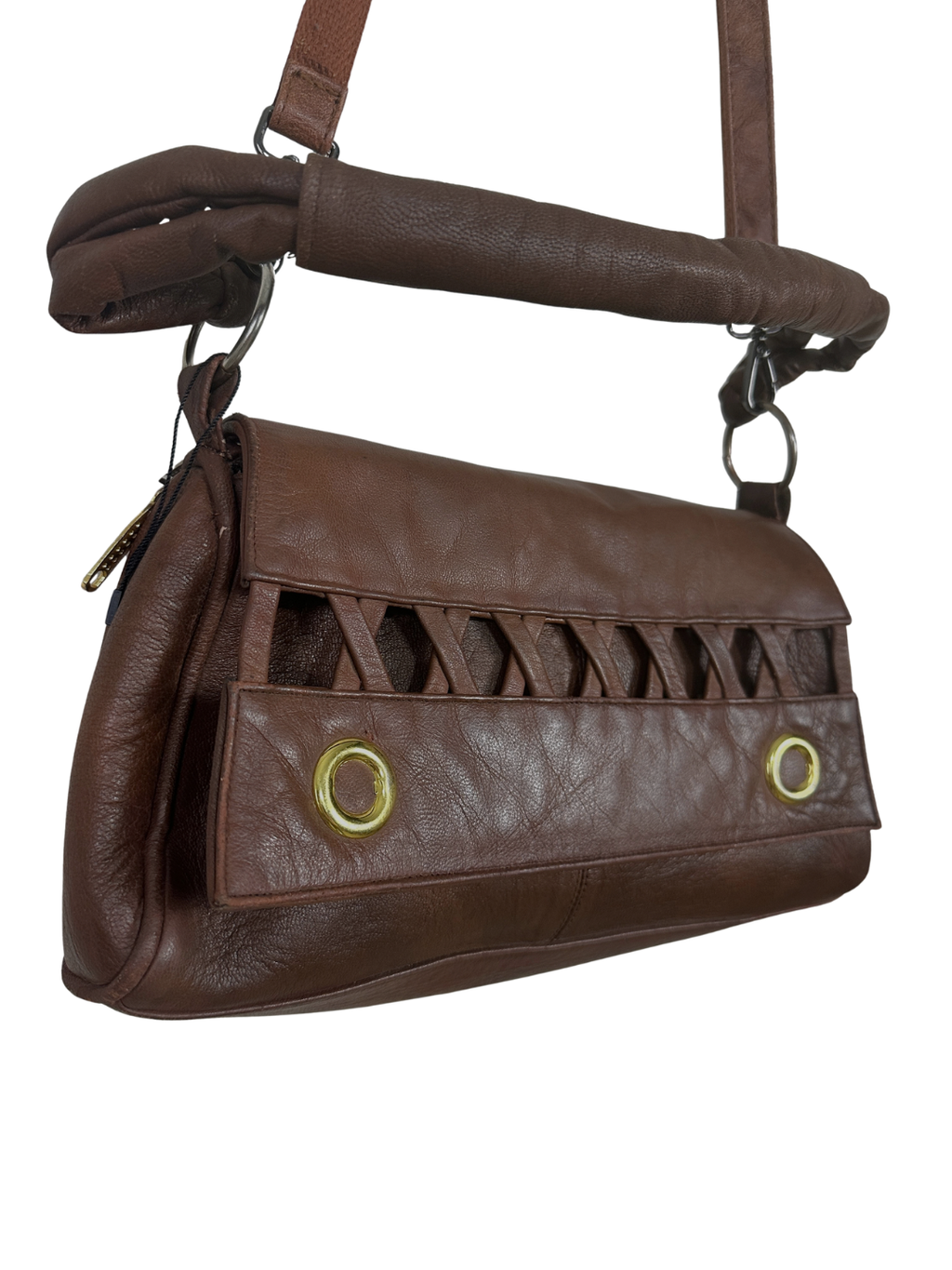 Vintage Brown Genuine Leather Handbag w/ Detachable Strap