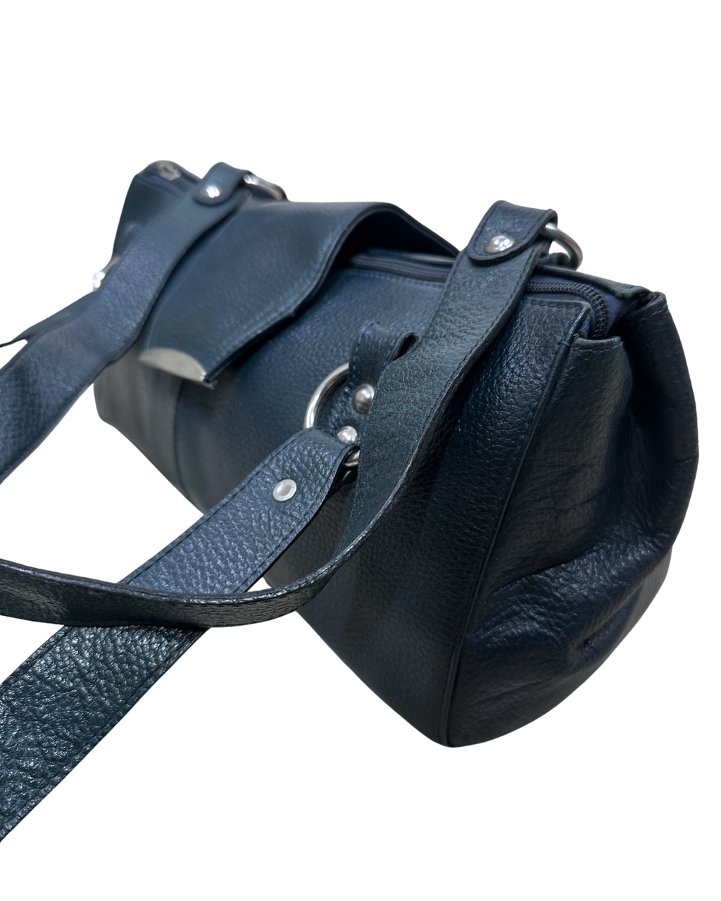Vintage Y2K Navy Blue Pebbled Genuine Leather Shoulder Bag