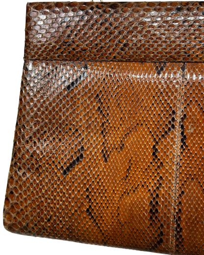 Vintage Genuine Brown Snakeskin Crossbody Bag with Golden Chain Strap