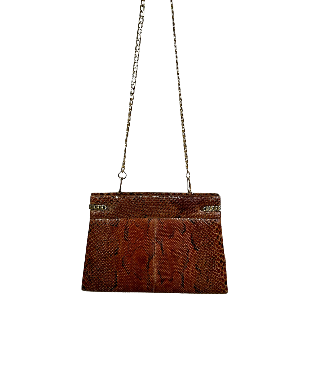 Vintage Genuine Brown Snakeskin Crossbody Bag with Golden Chain Strap