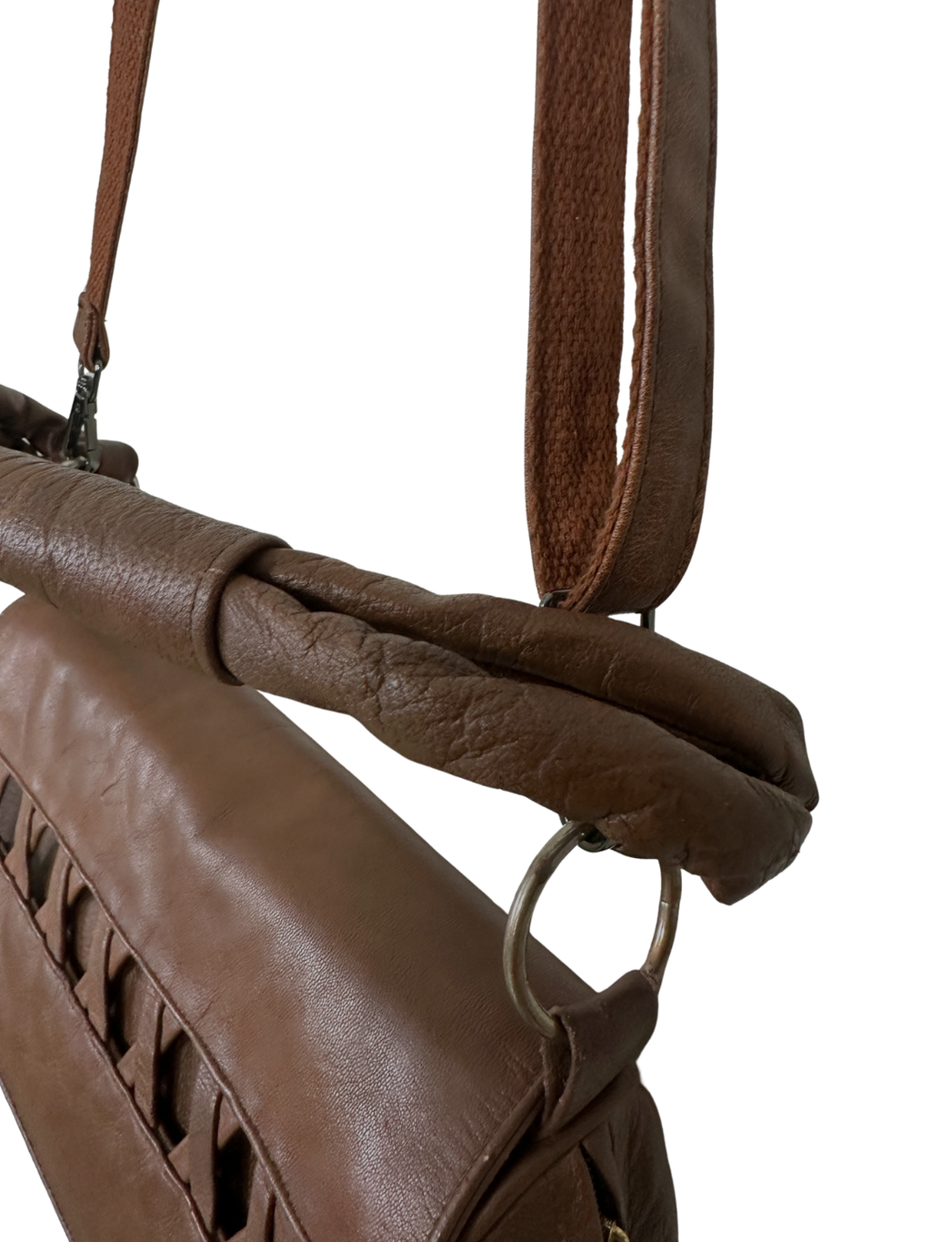 Vintage Brown Genuine Leather Handbag w/ Detachable Strap