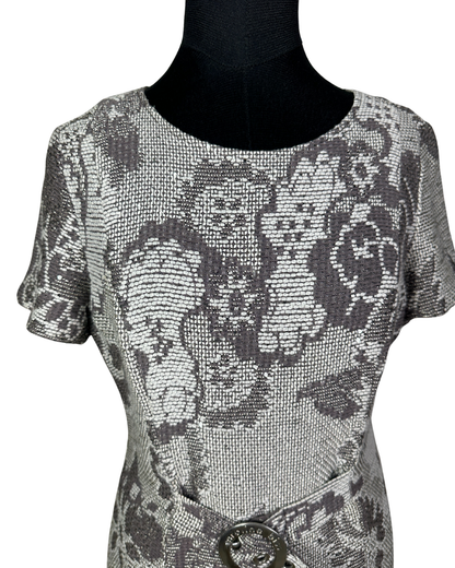 Caroline Biss Floral Brocade Midi Dress with Waist Detail