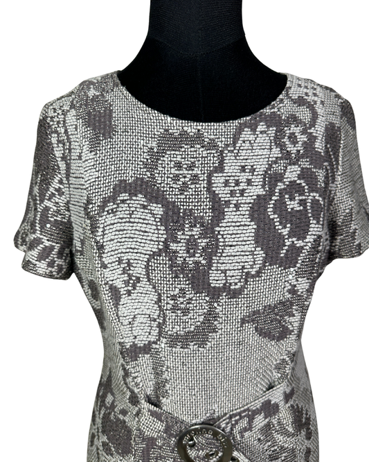Caroline Biss Floral Brocade Midi Dress with Waist Detail