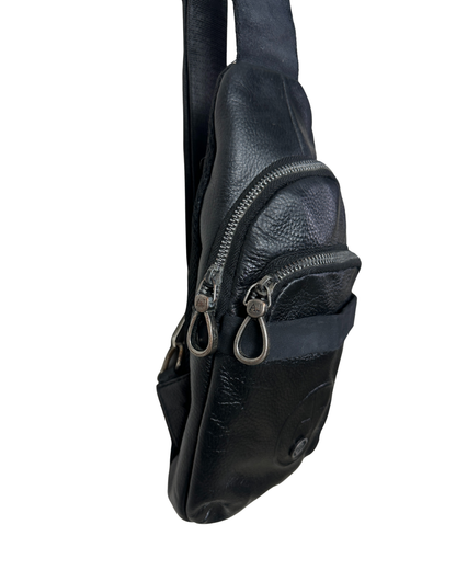 Unisex Armani Jeans Black Leather Crossbody Sling Bag