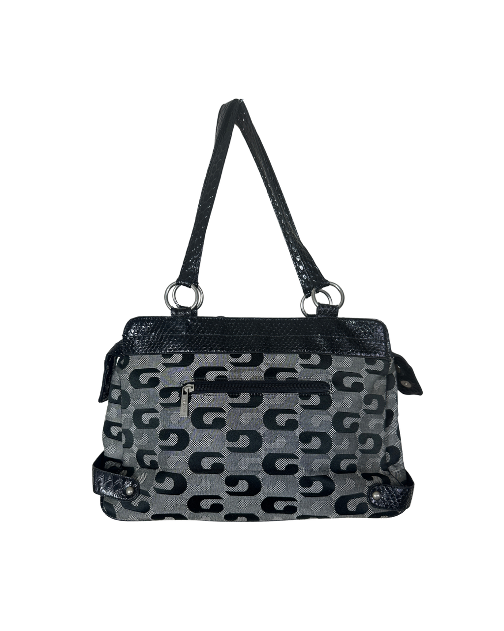 Vintage Guess Black Monogram & Snake Embossed Shoulder Bag