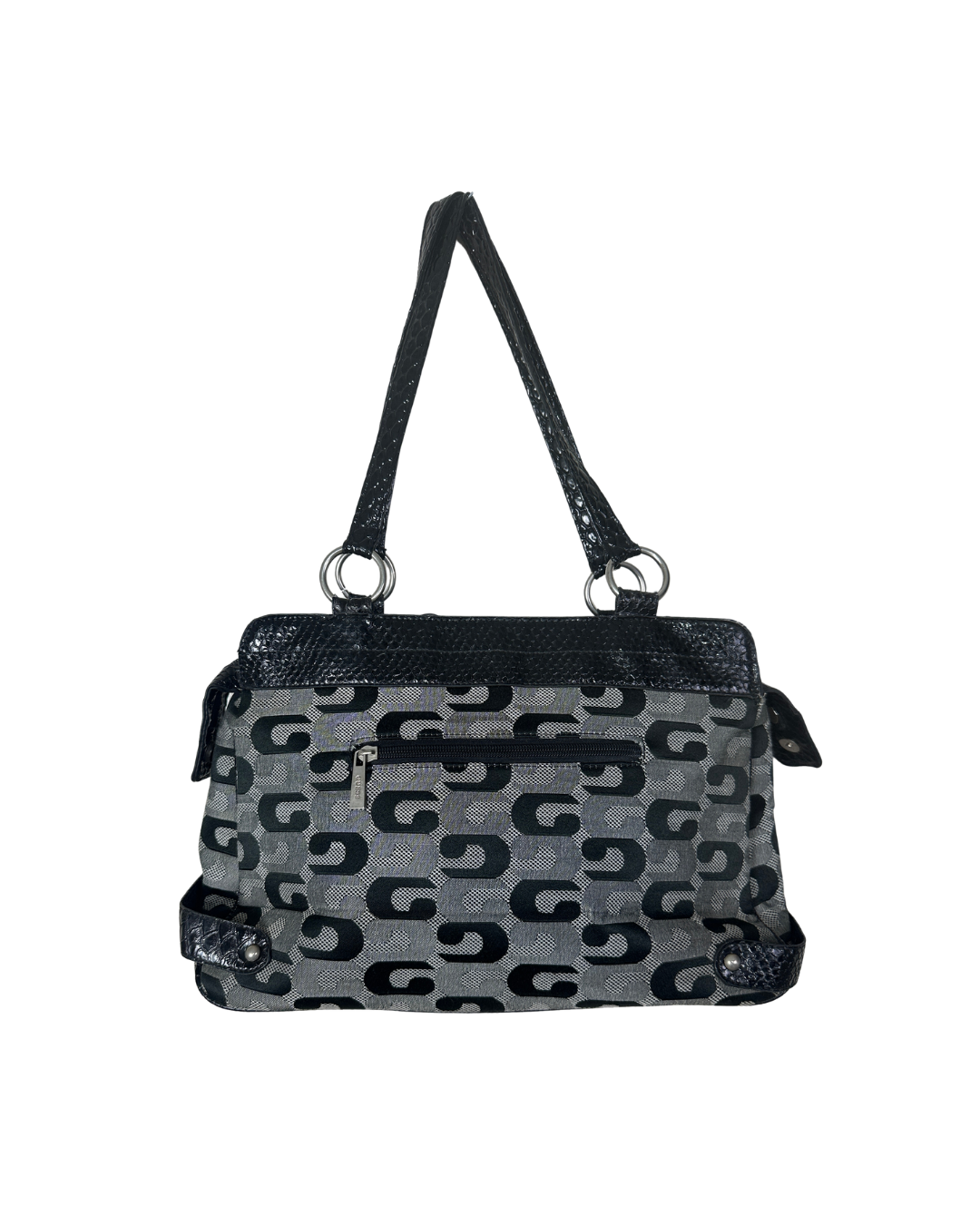 Vintage Guess Black Monogram & Snake Embossed Shoulder Bag