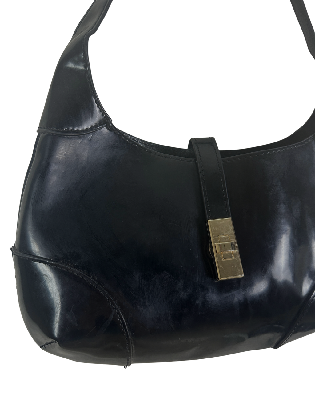 Y2K Sleek Glossy Leather Shoulder Bag