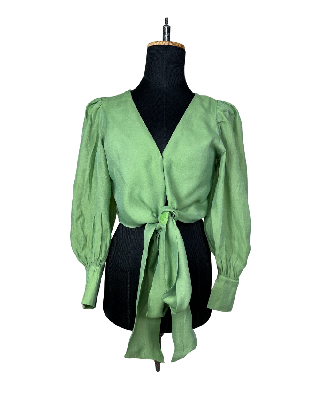 Vintage Puff-Sleeve Tie-Front Top