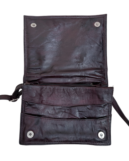 Vintage Embossed Egyptian Motif Burgundy Genuine Leather Crossbody Bag