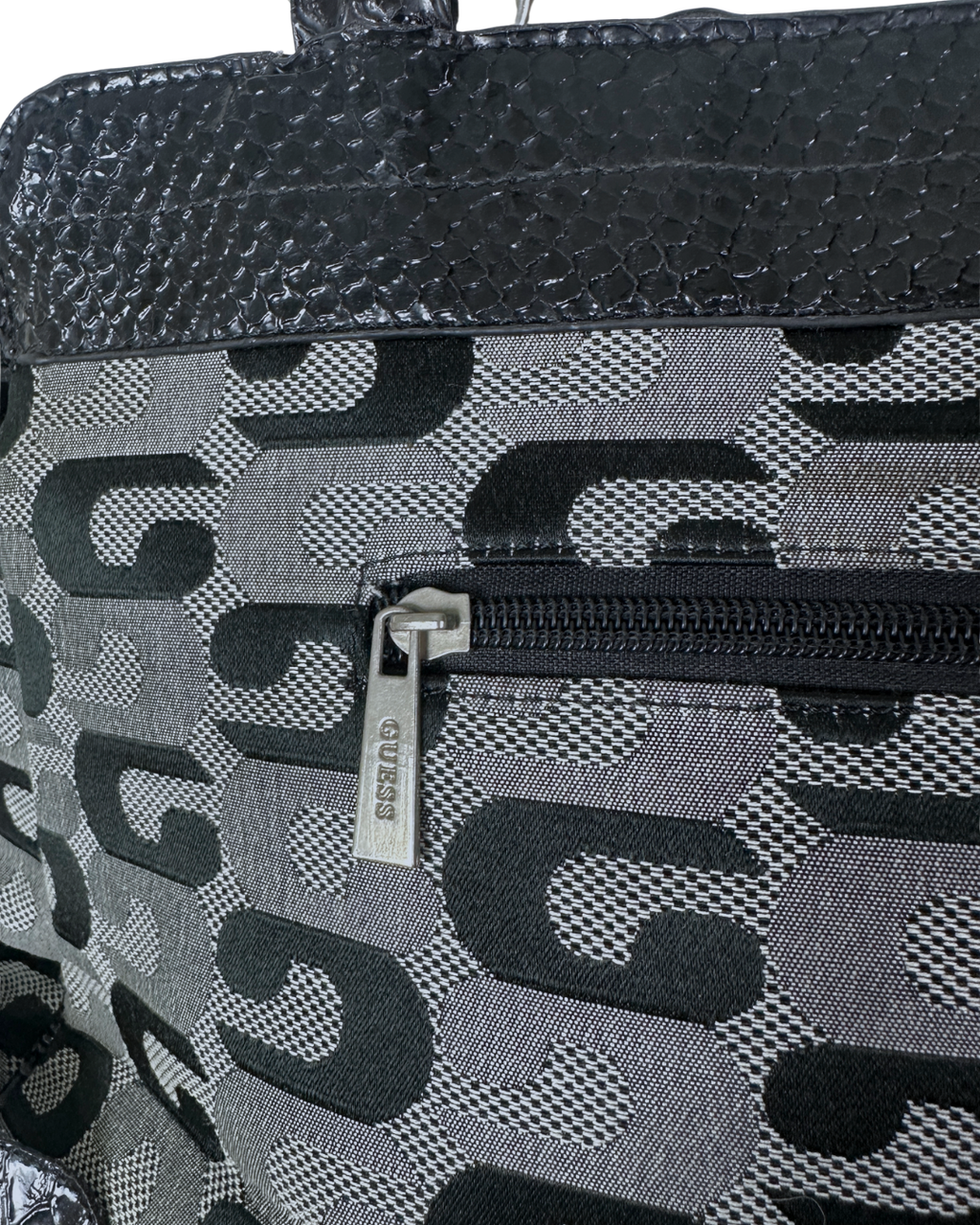 Vintage Guess Black Monogram & Snake Embossed Shoulder Bag