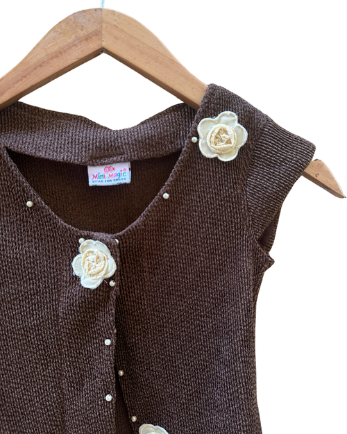 Mini Magic Single Button Embroidered Top