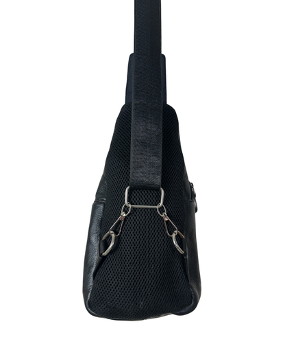 Unisex Armani Jeans Black Leather Crossbody Sling Bag